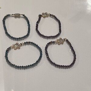 Chic Beaded Bracelet Set - Black and Purple